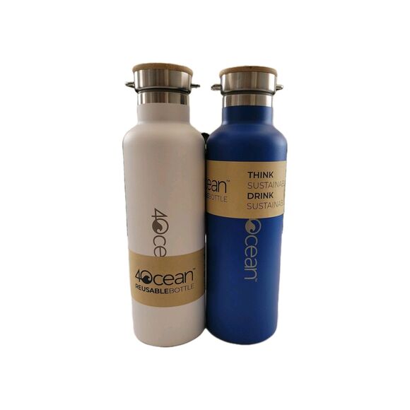 4OCEAN Insulated Blue & White Stainless Steel Reusable Water Bottles Set Of 2 - Picture 3 of 13